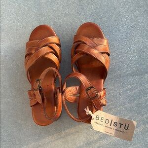 Bed/Stu Paulina SZ 7 Mustard Dip Dye Wooden Heel Leather Sandals